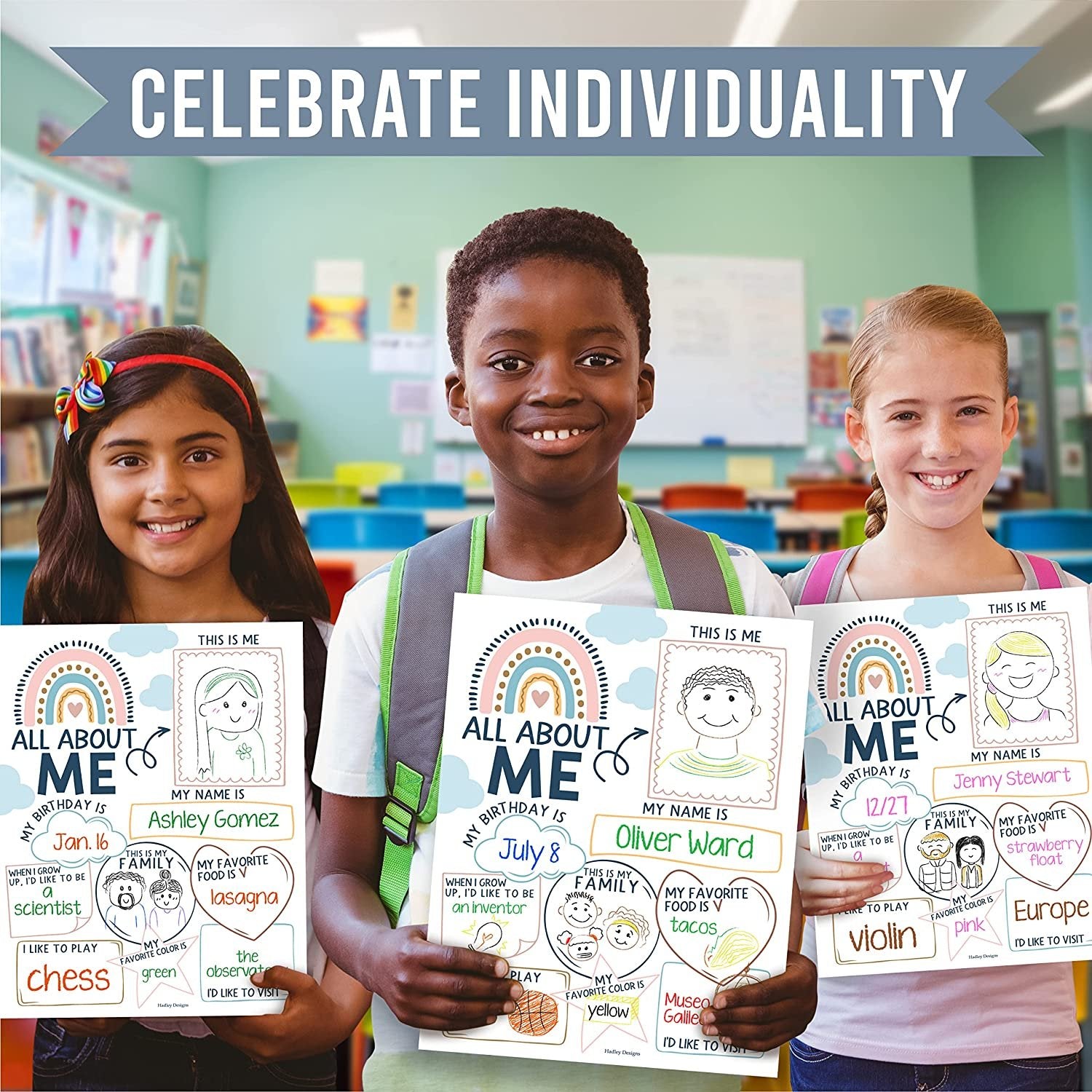 Boho Rainbow All About Me Posters