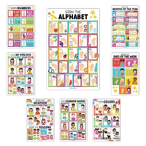 Colorful ASL Posters | Set of 8 | American Sign Language