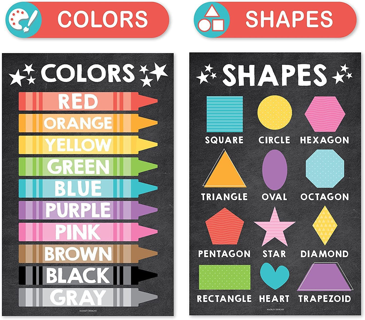 Colorful Chalk Posters | ABC, Numbers 1-100, Colors, and Shapes | Set of 4