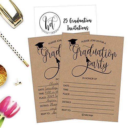 Kraft Elegant Graduation Invitations | Set of 25 | Greeting Cards