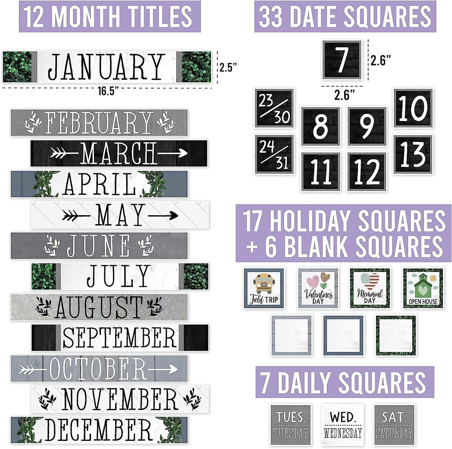 Farmhouse Modern Gray Classroom Calendar | Bulletin Board | Classroom Supplies