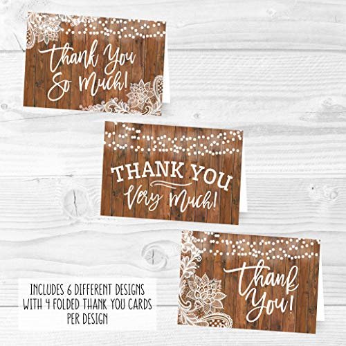 Rustic Wood Folded Thank You Cards | Set of 24 | General