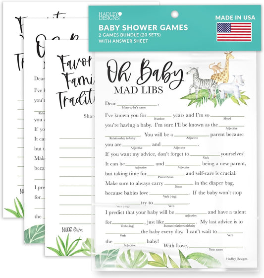 20 Safari Baby Shower Games Gender Neutral - Hilarious Baby Shower Games For Girl, Funny Baby Shower Games Boy, Advice Cards Baby Shower Mad Libs Game Funny, Family Tradition Cards For Baby Shower