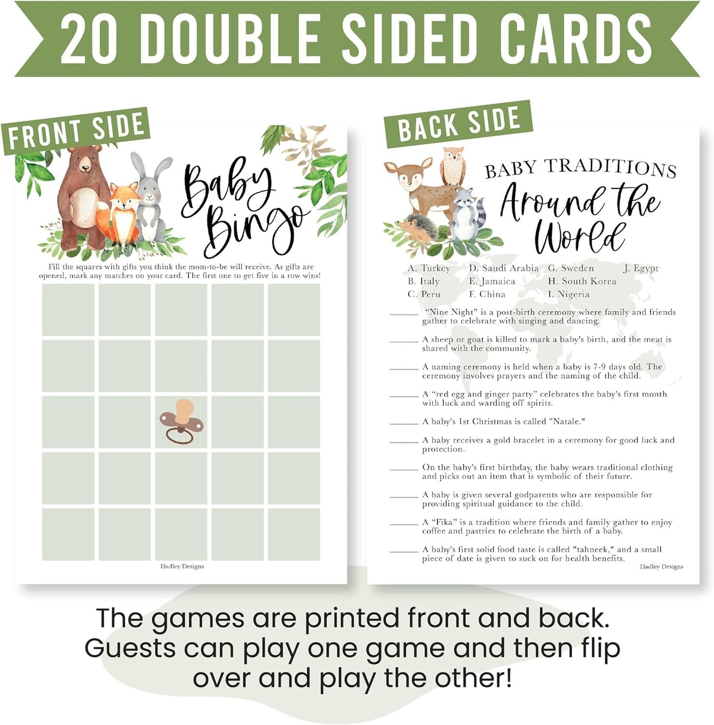 20 Woodland Baby Shower Games Gender Neutral - Hilarious Baby Shower Games For Girl, Funny Baby Shower Games Boy, Baby Girl Baby Shower Bingo Game Girl, Baby Games For Baby Shower Tradition Cards