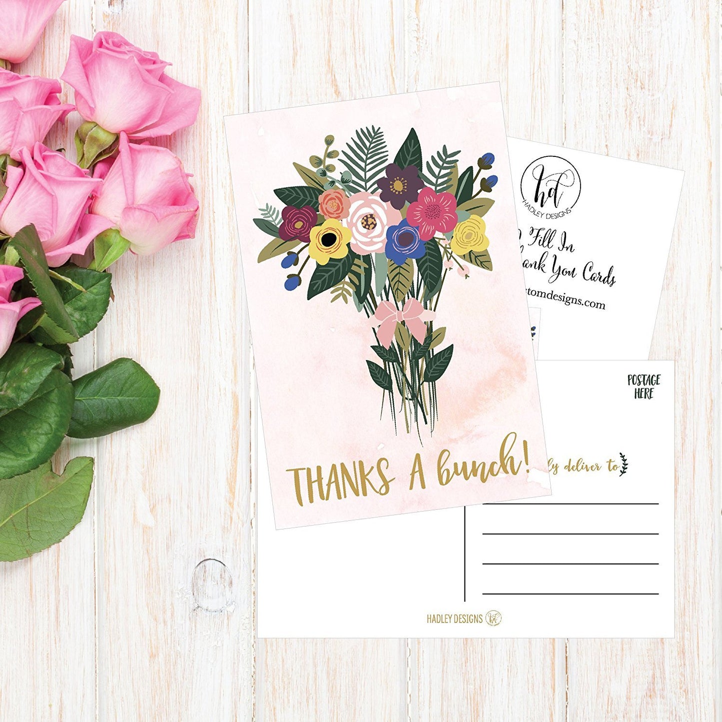 50 4x6 Watercolor Floral Thank You Postcards Bulk, Modern Cute Boho Flower Blank Thanks Note Card Stationery For Wedding Bridesmaid Bridal or Baby Shower, Teachers, Appreciation, Religious, Business