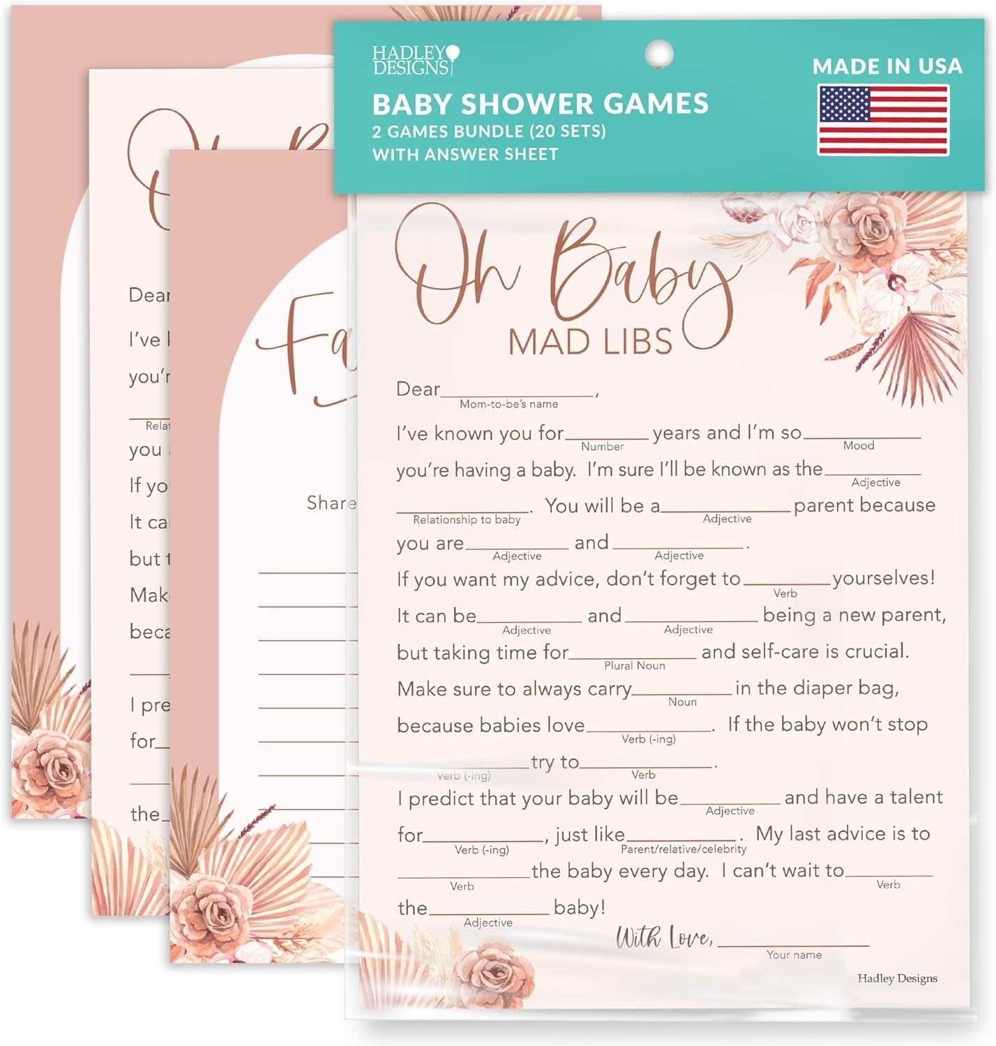 Baby Mad Libs & Family Traditions Games | Set of 20 | Baby Shower Games