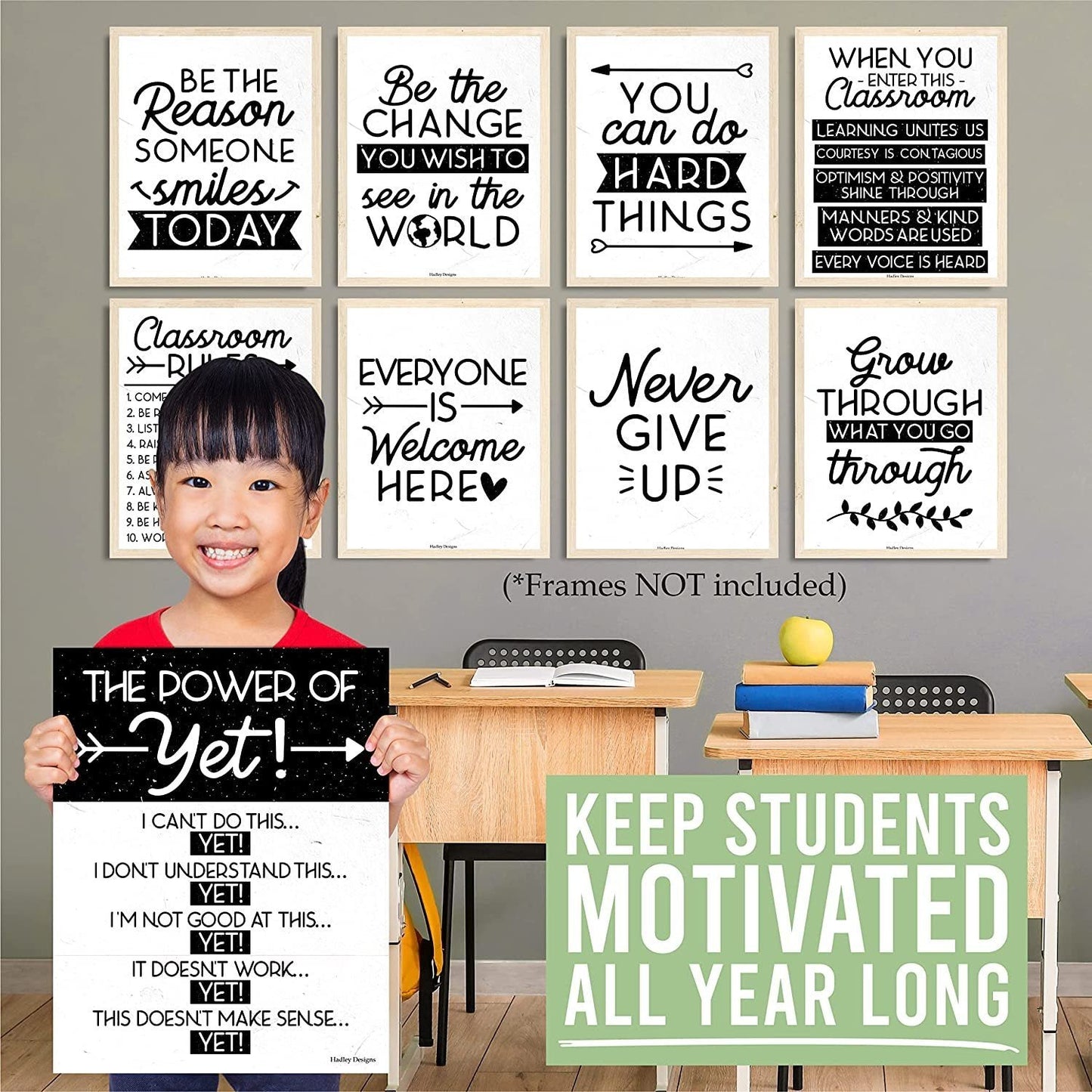 Black & White Classroom Motivational Posters | Set of 9 | Educational Supplies