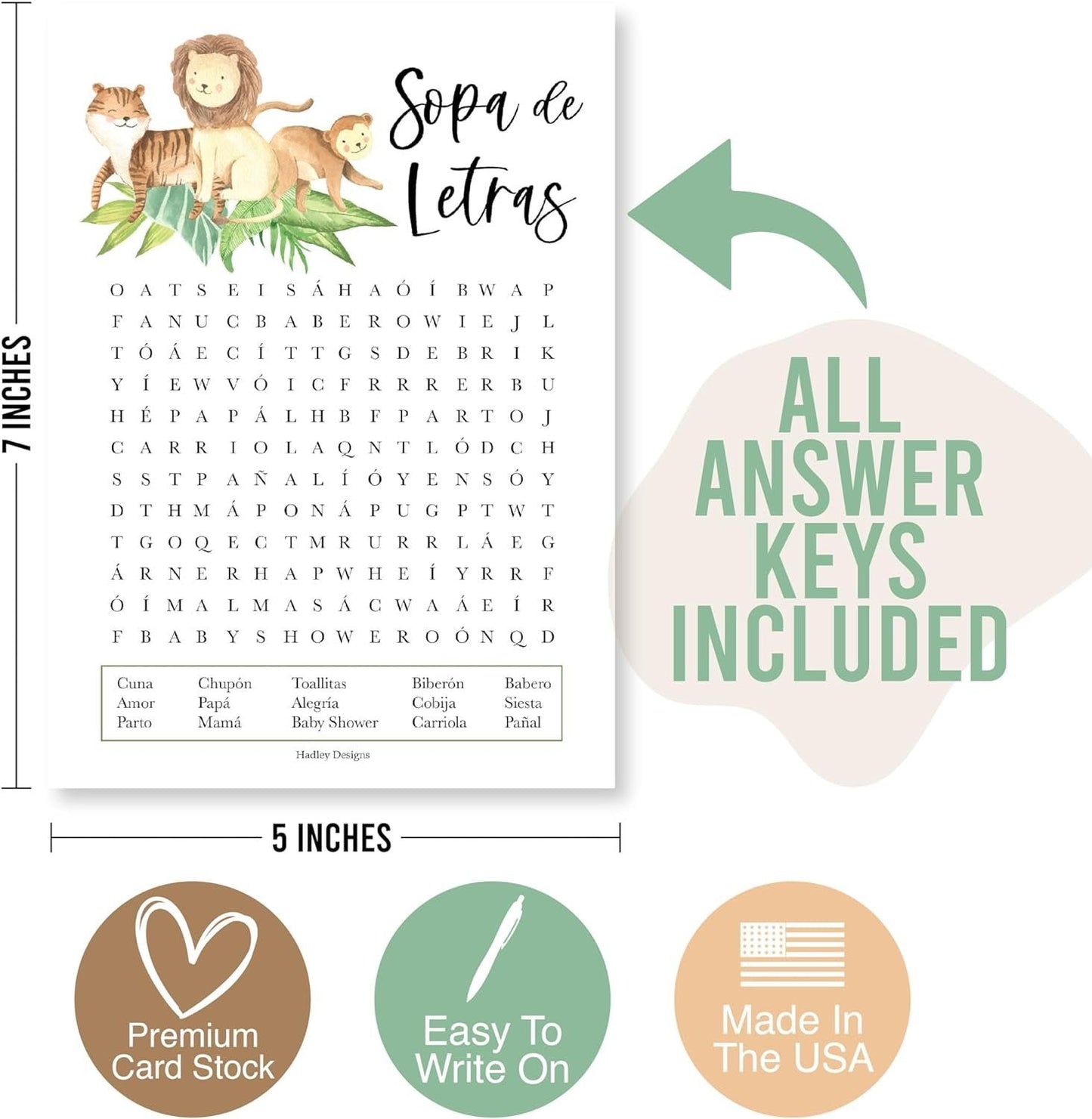 Spanish Baby Shower Games | Set of 40 | Party Supplies