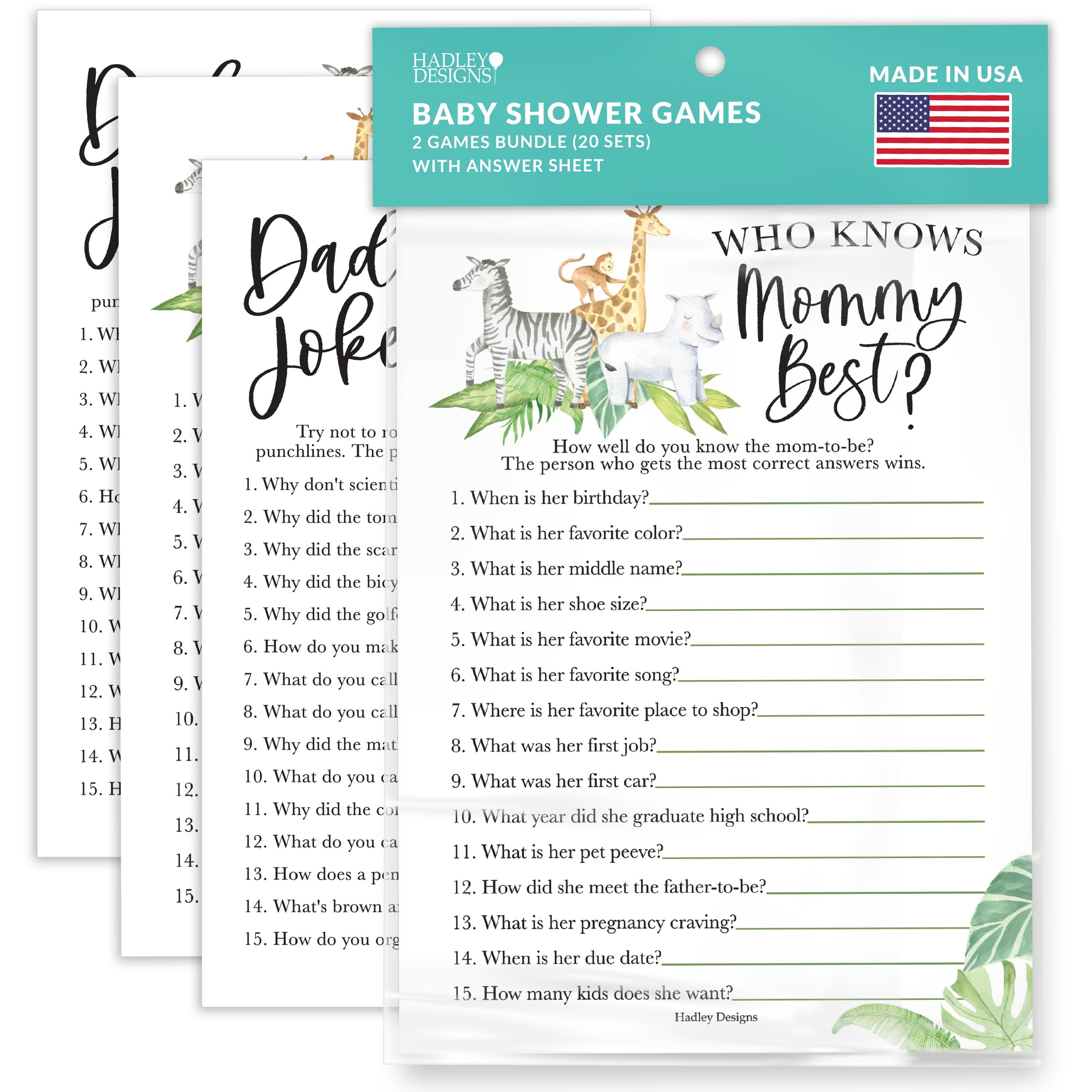 Who Knows Mommy Best & Dad Jokes Games | Set of 20 | Baby Shower Games