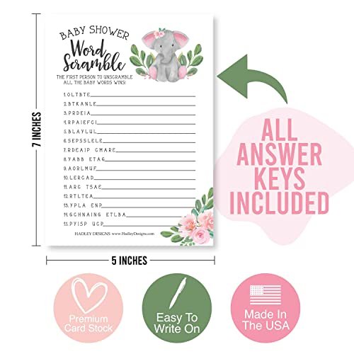 Word Scramble, True or False, Predictions, Trivia Baby Shower Games | Set of 50