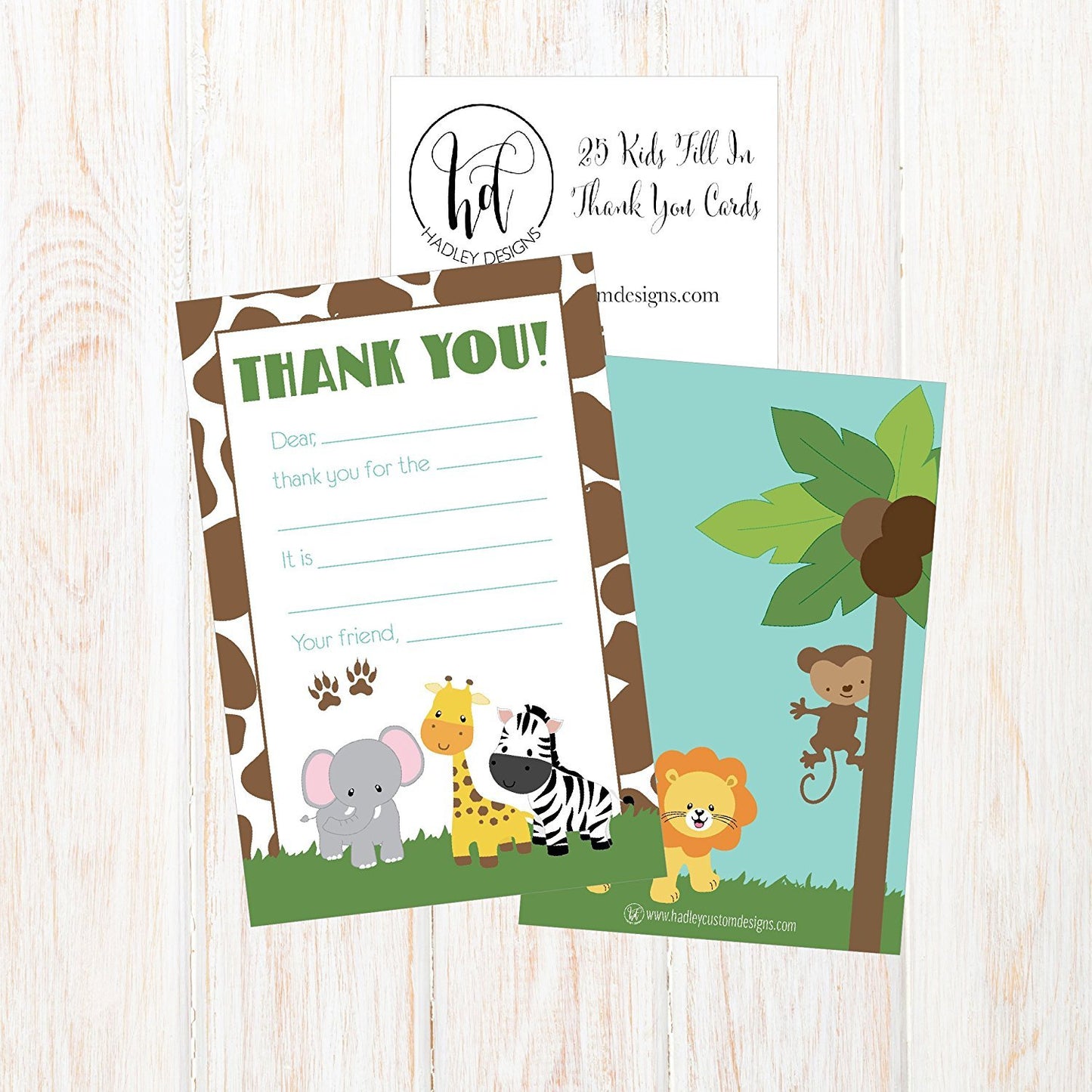 25 Jungle Kids Thank You Cards, Fill In Thank You Notes For Kid, Blank Personalized Thank Yous For Birthday Gifts, Stationery For Children Boys and Girls