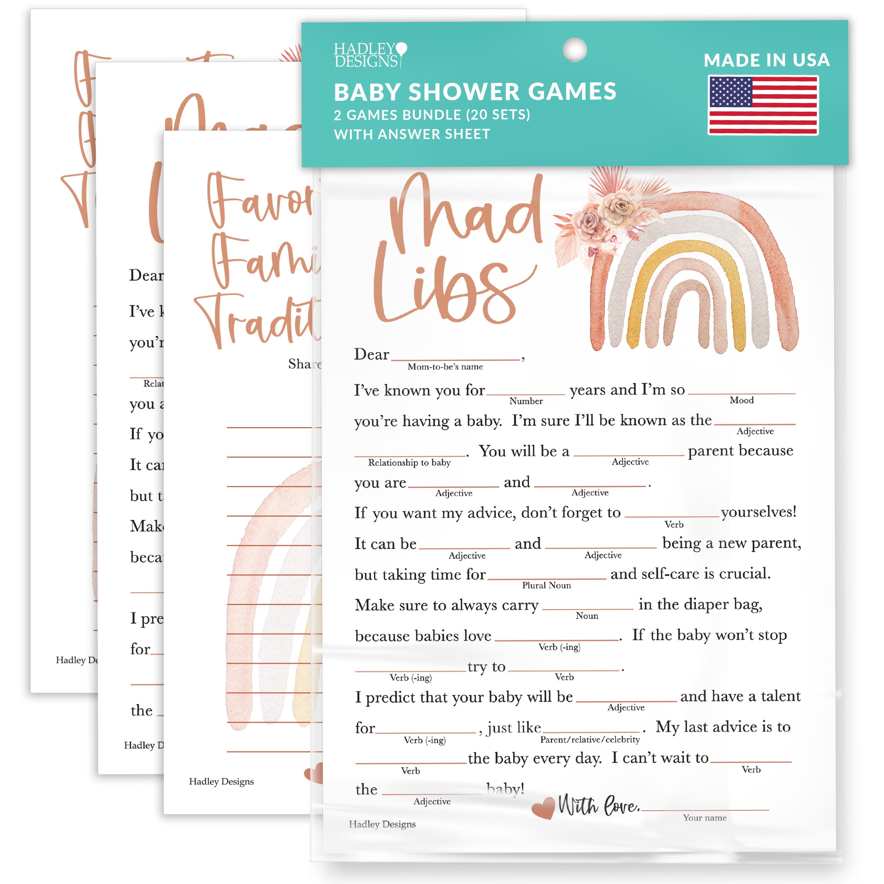 Baby Mad Libs & Family Traditions Games | Set of 20 | Baby Shower Games