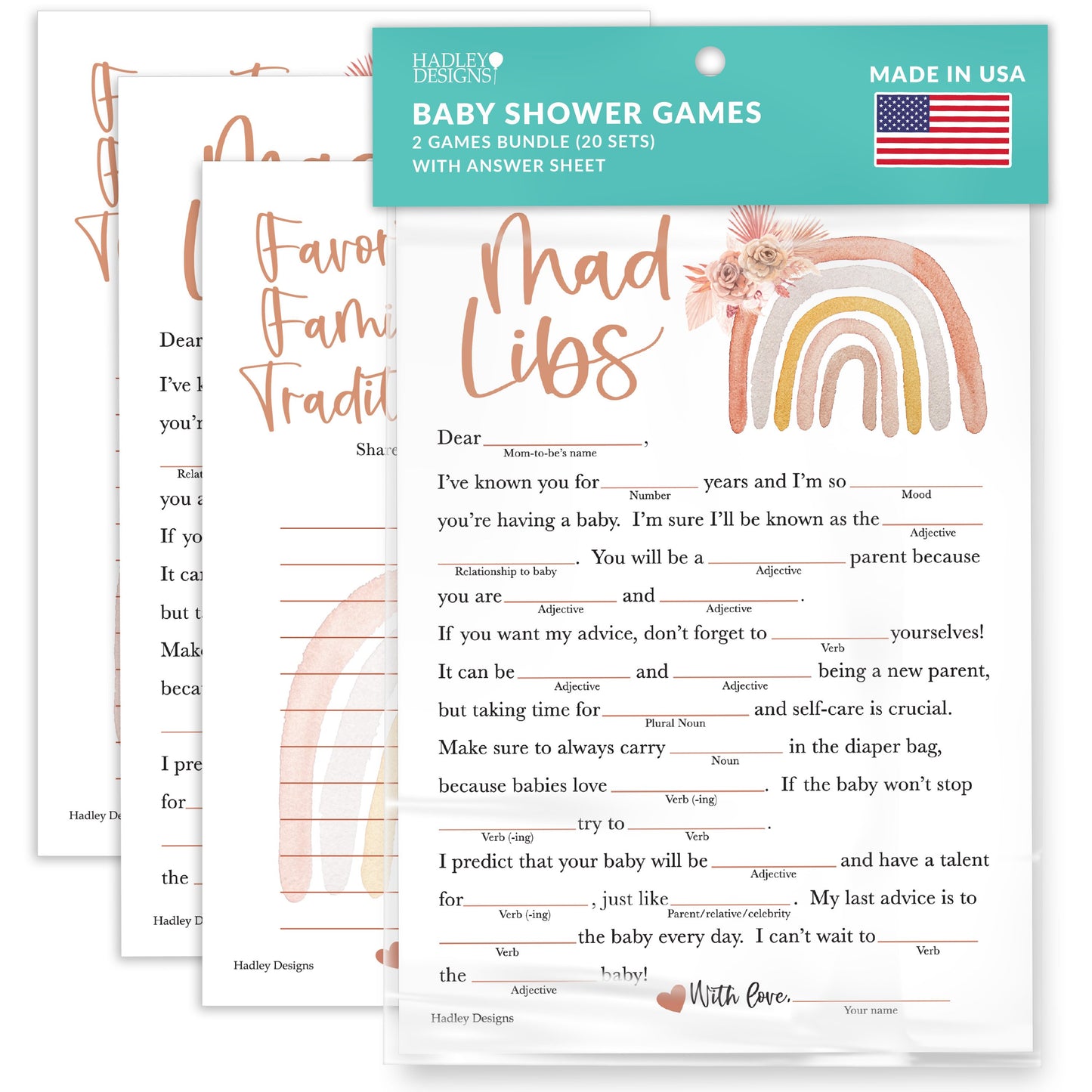 Baby Mad Libs & Family Traditions Games | Set of 20 | Baby Shower Games