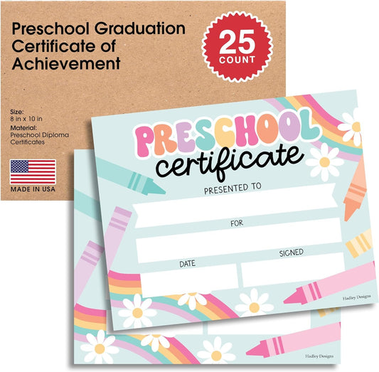 25 Retro Preschool Graduation Certificates - Prek Diploma Certificate of Achievement, Preschool Diploma Certificate for Kids, Preschool Certificates, Pre K Certificates, Prek Graduation Certificates