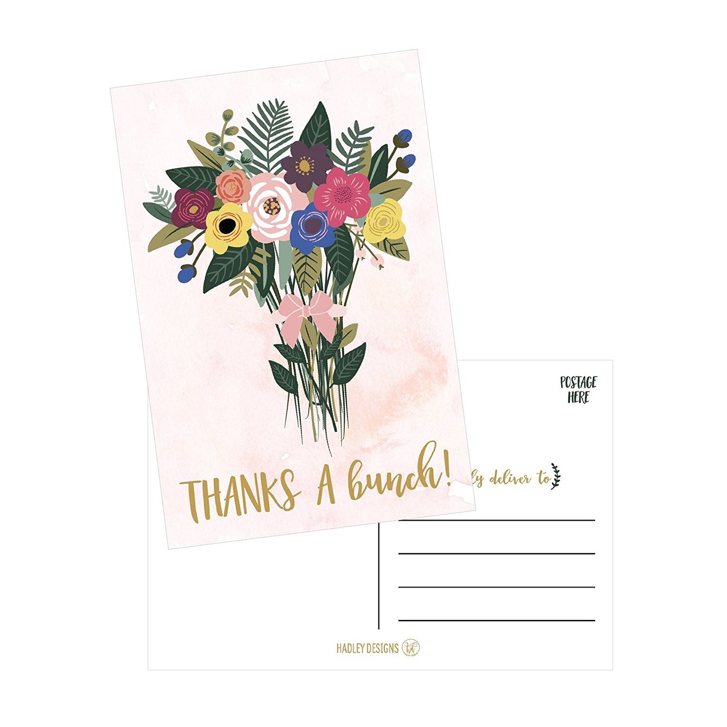 50 4x6 Watercolor Floral Thank You Postcards Bulk, Modern Cute Boho Flower Blank Thanks Note Card Stationery For Wedding Bridesmaid Bridal or Baby Shower, Teachers, Appreciation, Religious, Business