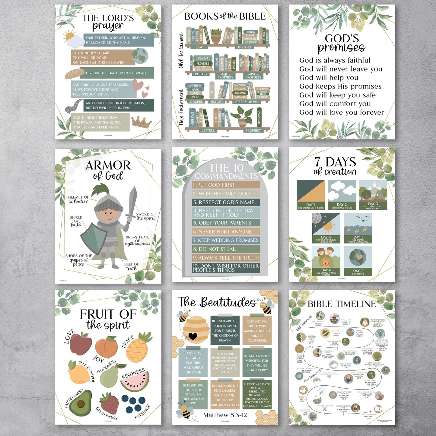 Greenery Bible Posters| Set of 9 | Sunday School Classroom