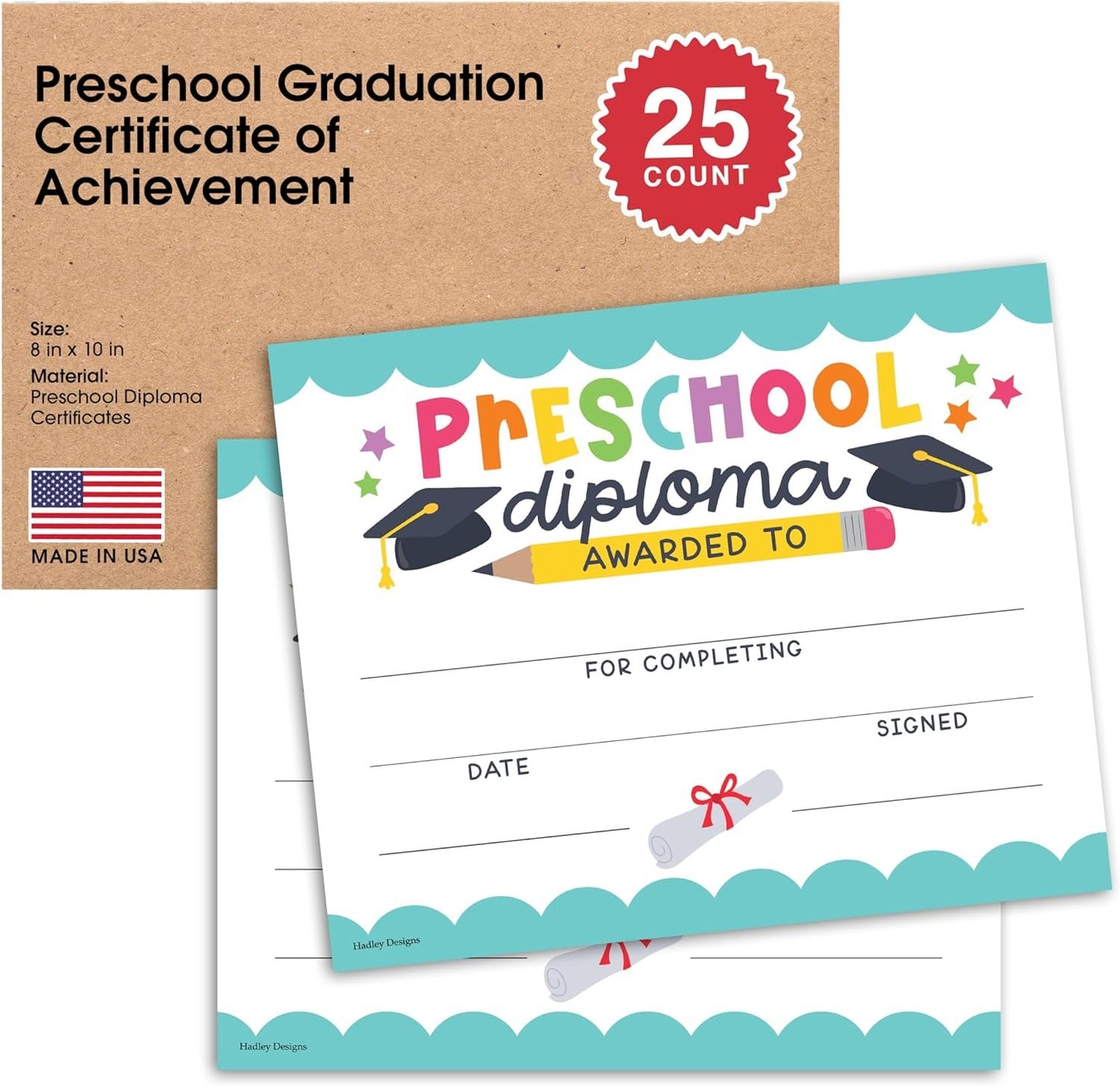 Preschool Certificate of Achievement | Set of 25 | Trophies & Awards