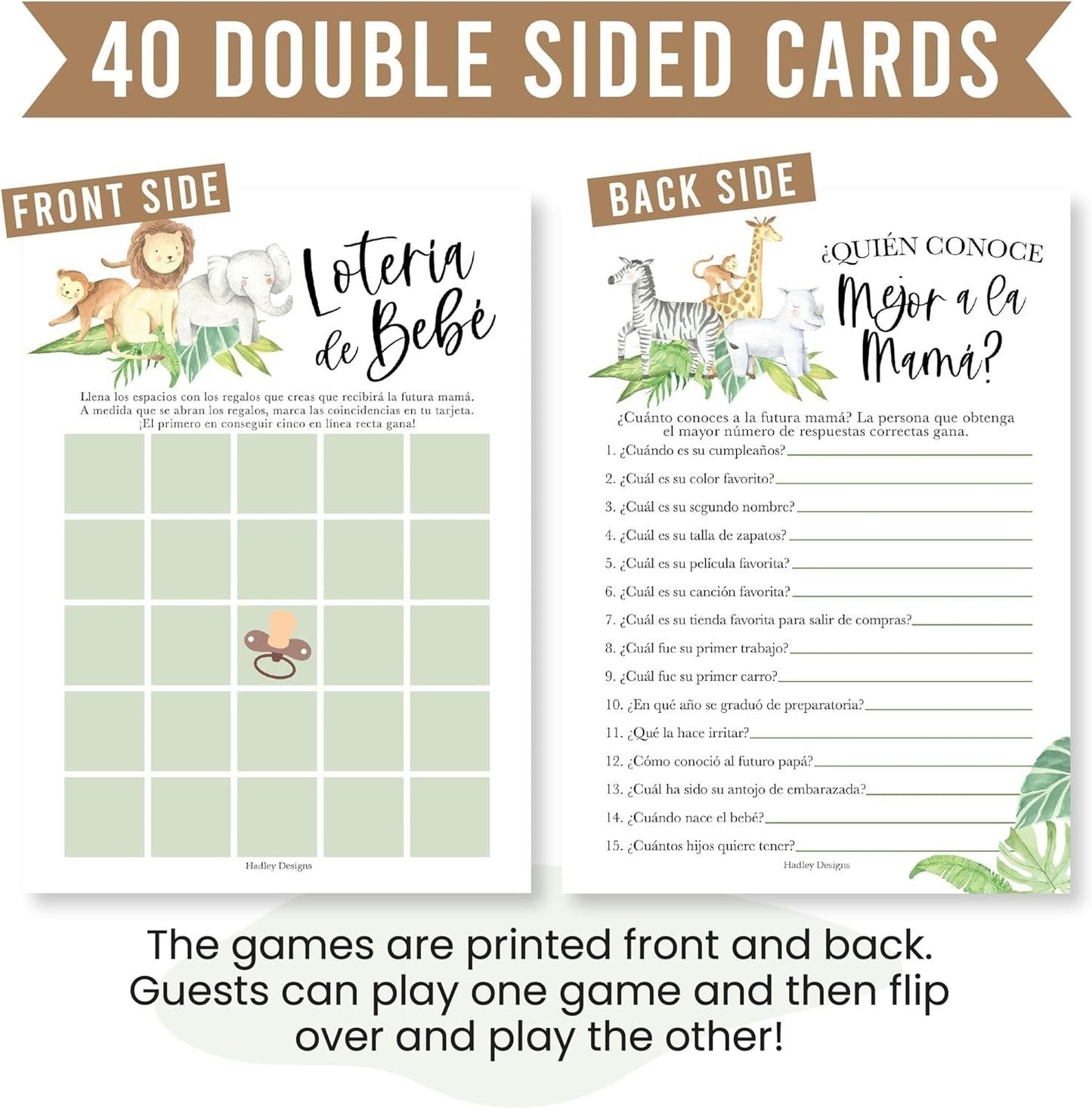 Spanish Baby Shower Games | Set of 40 | Party Supplies