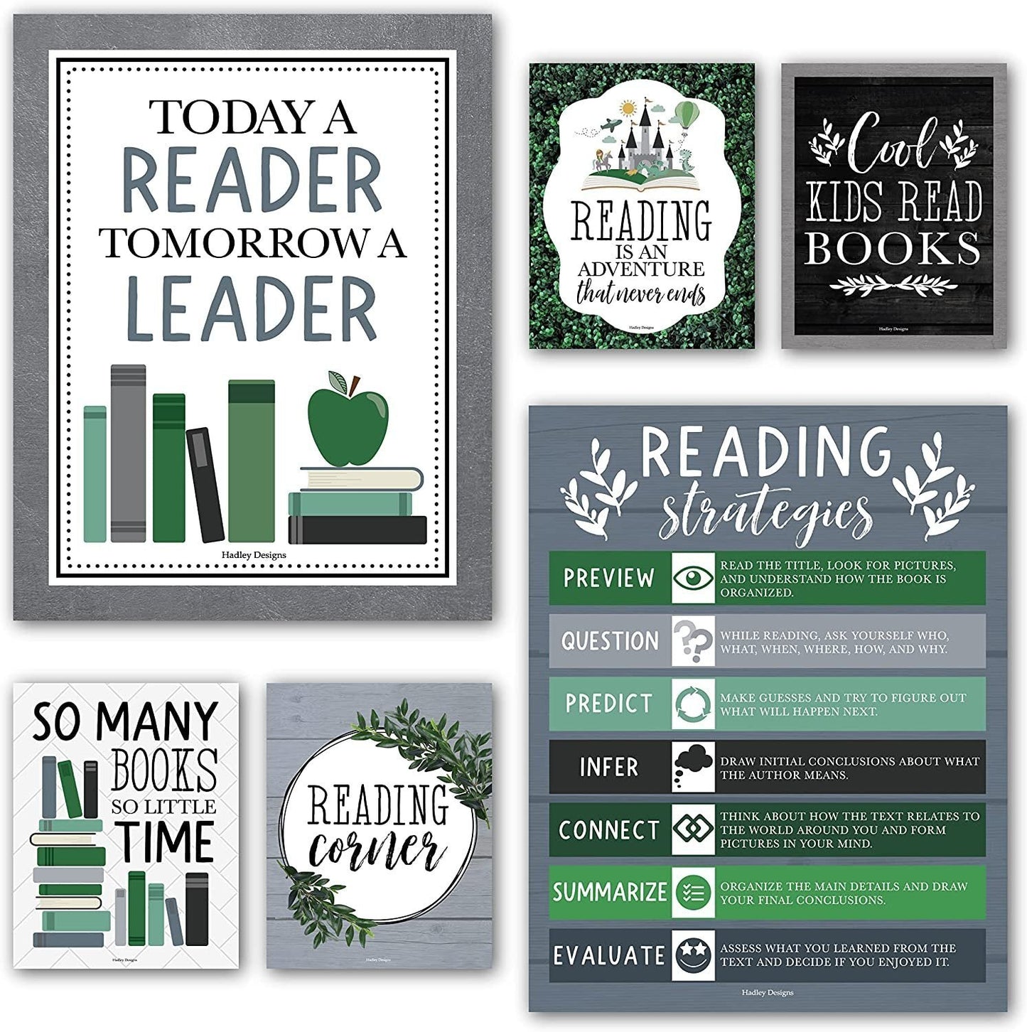 Farmhouse Gray Reading Motivational Posters | Set of 6 | Motivational Posters