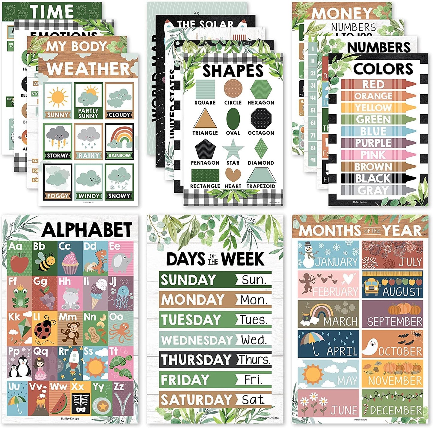 Farmhouse Educational Posters | Set of 16 | Classroom Supplies