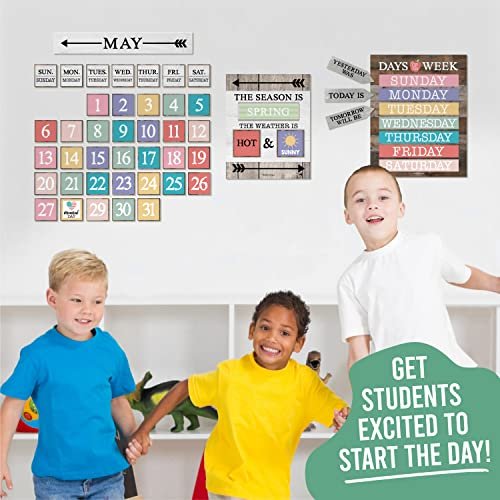 Farmhouse Brown Wood Classroom Calendar | Bulletin Board | Classroom Supplies