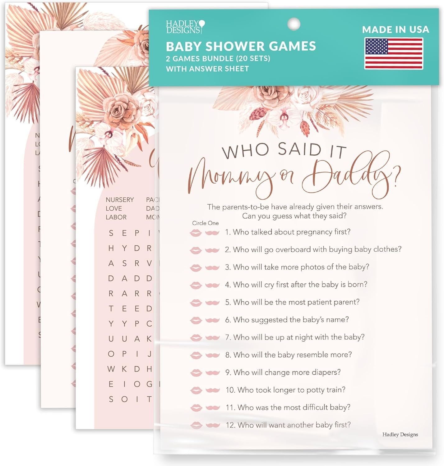 Who Said It Mommy or Daddy & Baby Word Search | Set of 20 | Baby Shower Games