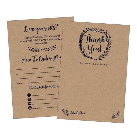 25 4x6 Rustic Essential Oils Thank You Cards For Doterra, Young Living, YL Distributors, Business Marketing Supplies For Party Favors, Join My Team Starter Accessories Information For Beginners