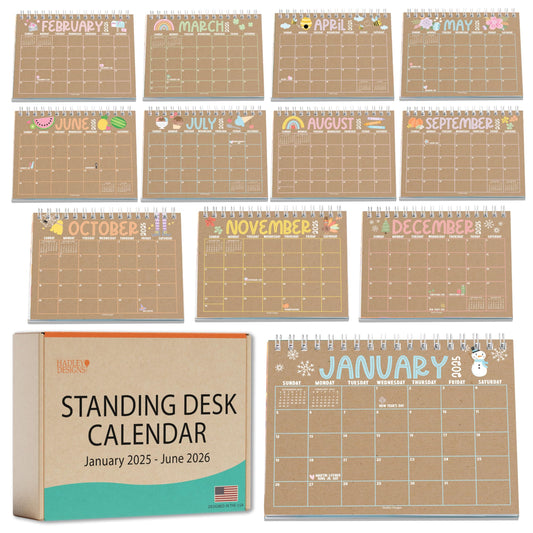 Doodle Kraft Small Desk Calendar | 2025-2026 | Standing Flip Calendar