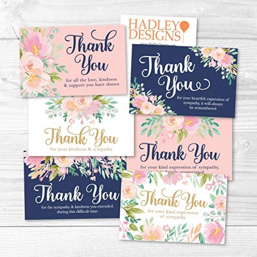 Navy Floral Folded Thank You Cards | Set of 24 | Sympathy