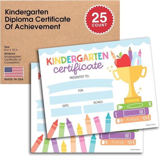 Colorful Crayons Kindergarten Certificate of Achievement | Set of 25 | Awards