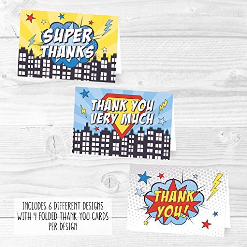 Superhero Folded Thank You Cards | Set of 24 | Kid's Party