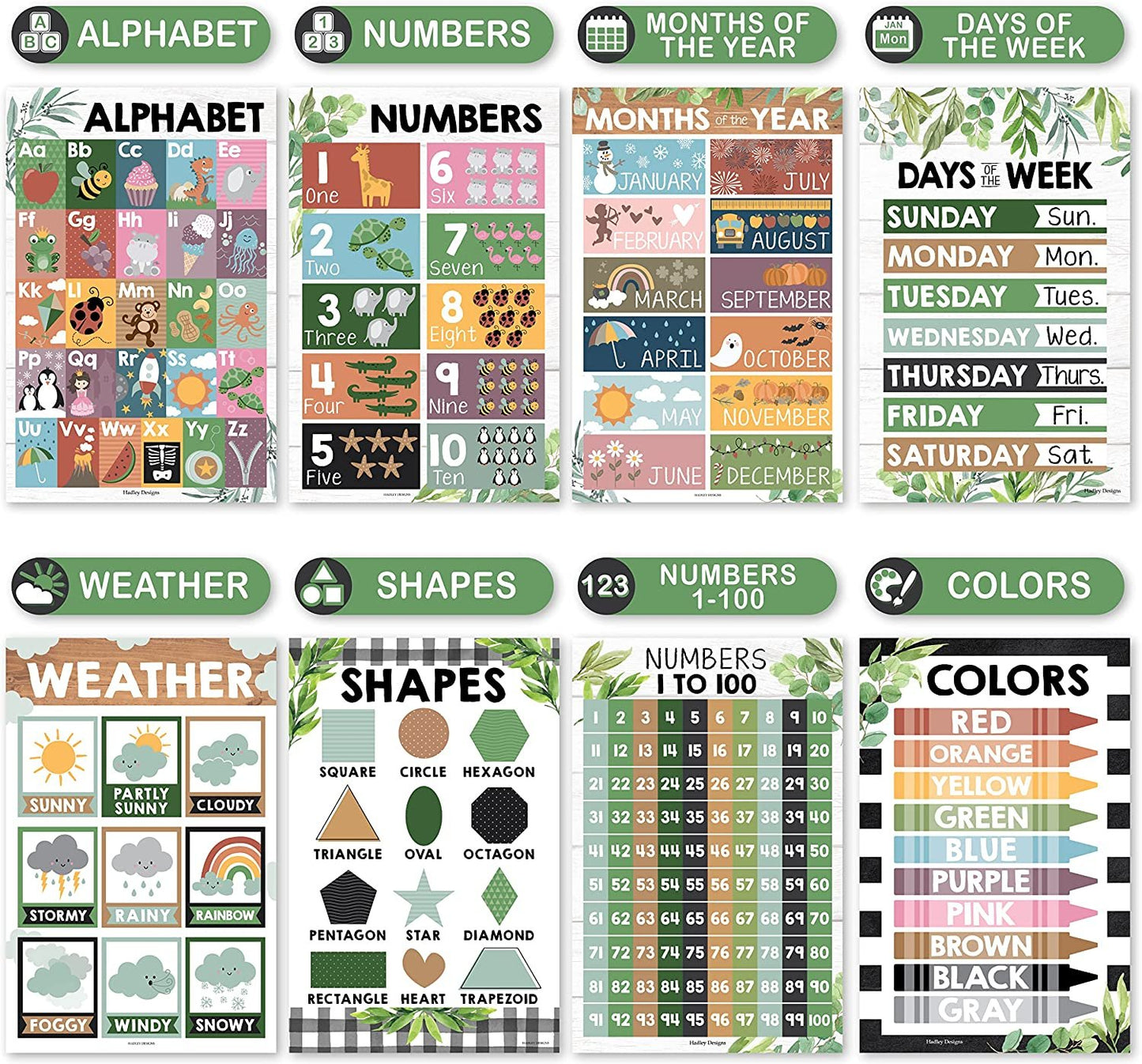 Farmhouse Educational Posters | Set of 16 | Classroom Supplies