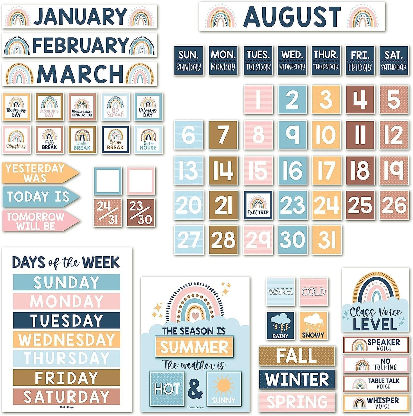 Boho Rainbow Classroom Calendar | Bulletin Board | Classroom Supplies