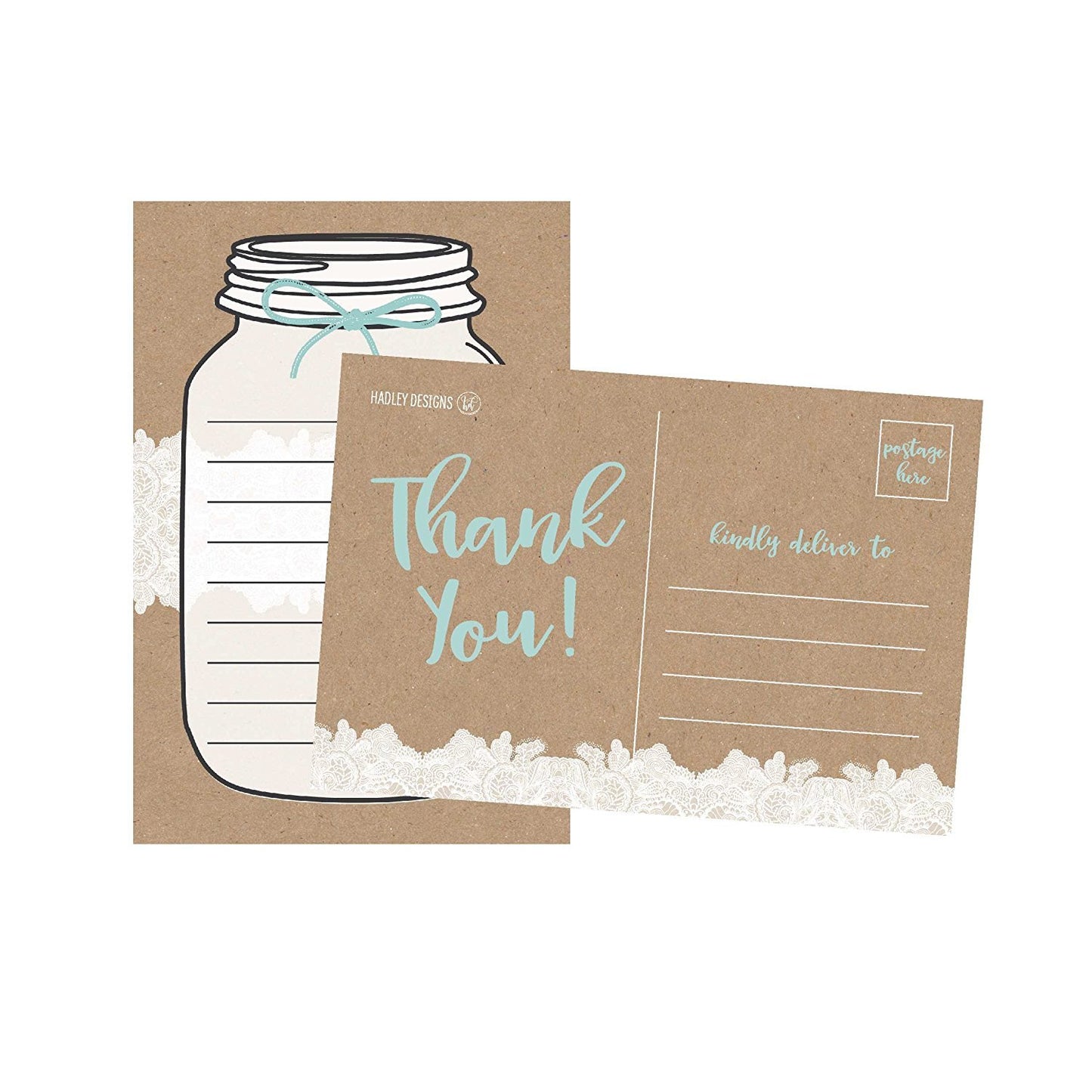 50 4x6 Rustic Blank Thank You Postcards Bulk, Cute Kraft Modern Blank Thank You Note Card Stationery For Wedding Bridesmaid Bridal or Baby Shower, Teachers, Appreciation, Religious, Business, Holiday