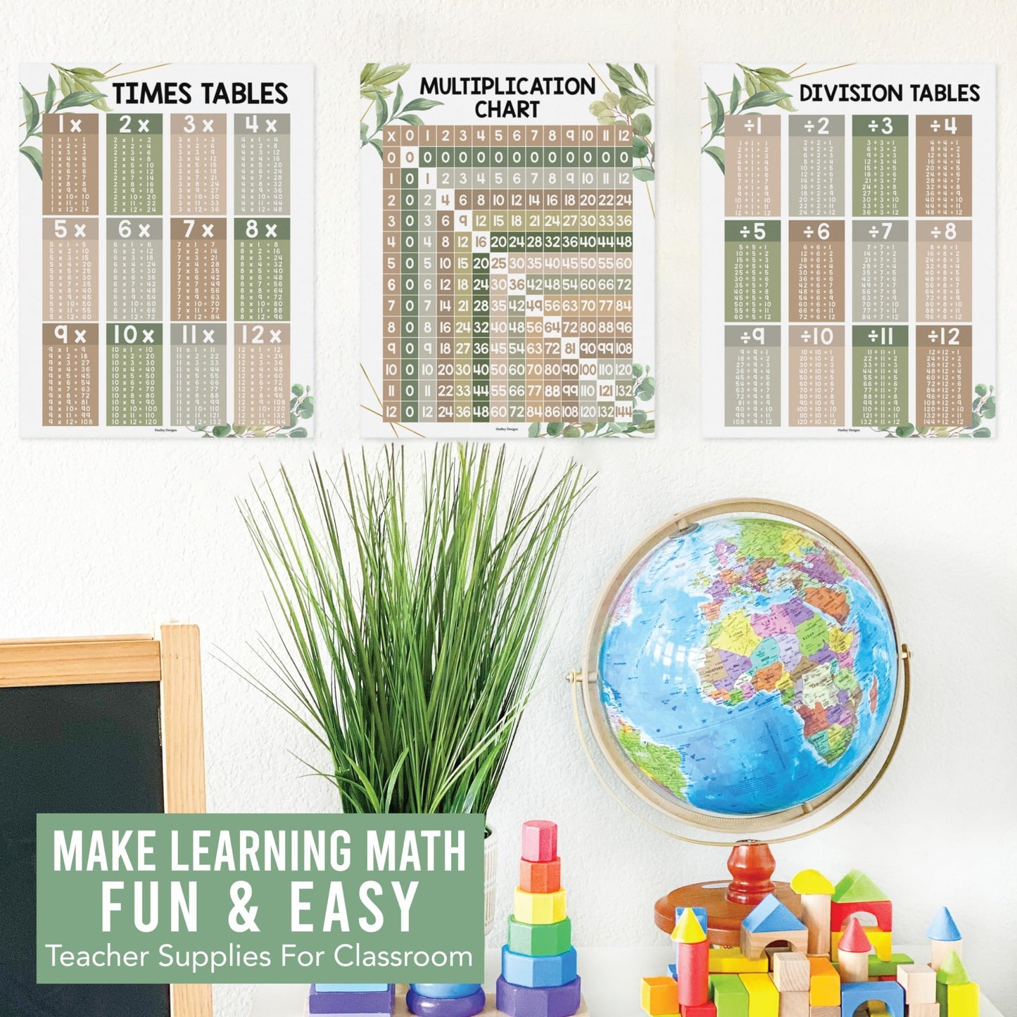 Geo- greenery Multiplication Posters | Set of 9 | Classroom Supplies