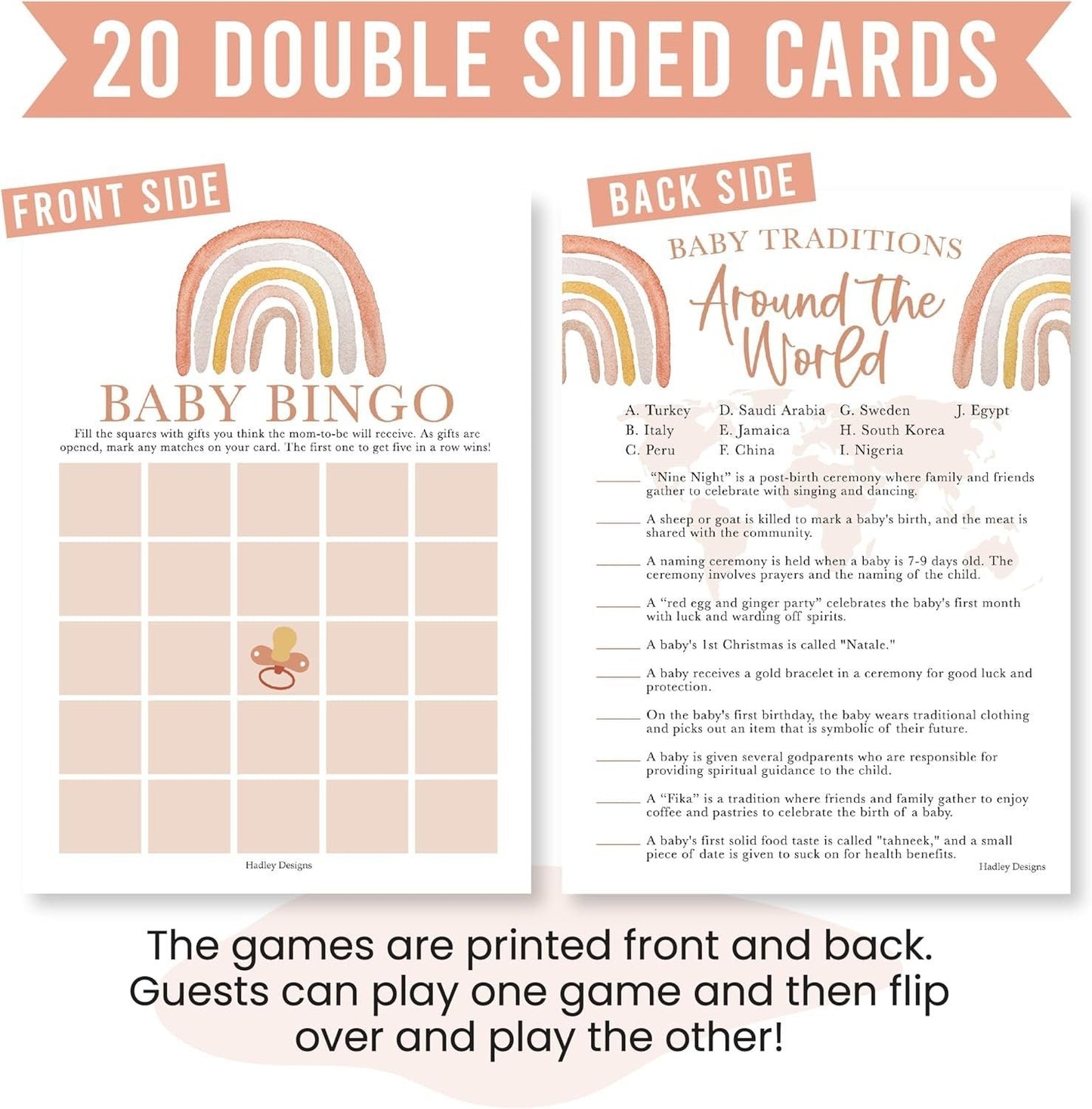 Baby Traditions & Bingo Games | Set of 20 | Baby Shower Games