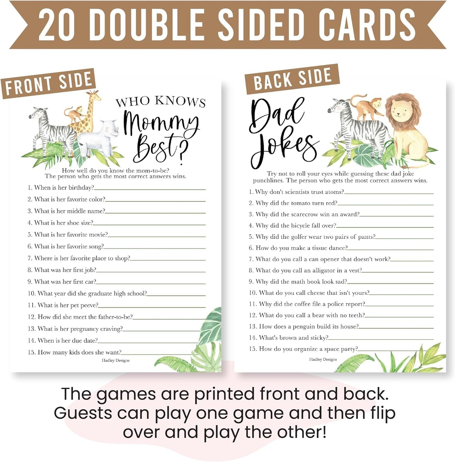 20 Safari Baby Shower Games Gender Neutral - Hilarious Baby Shower Games For Girl, Funny Baby Shower Games Boy, Who Knows Mommy Best Baby Shower Game Card, Baby Games For Baby Shower Games Dad Jokes