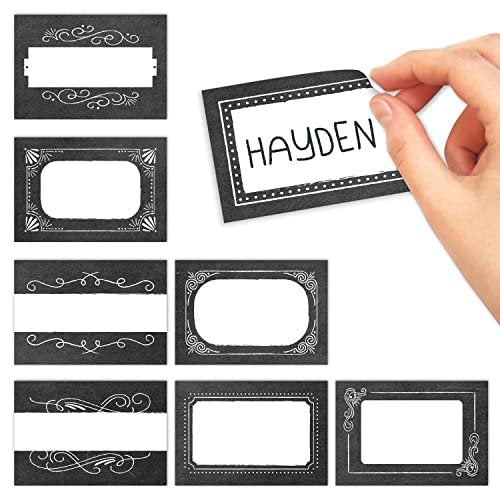 Black & White Chalk Name Tag Stickers | Set of 56 | Classroom Supplies