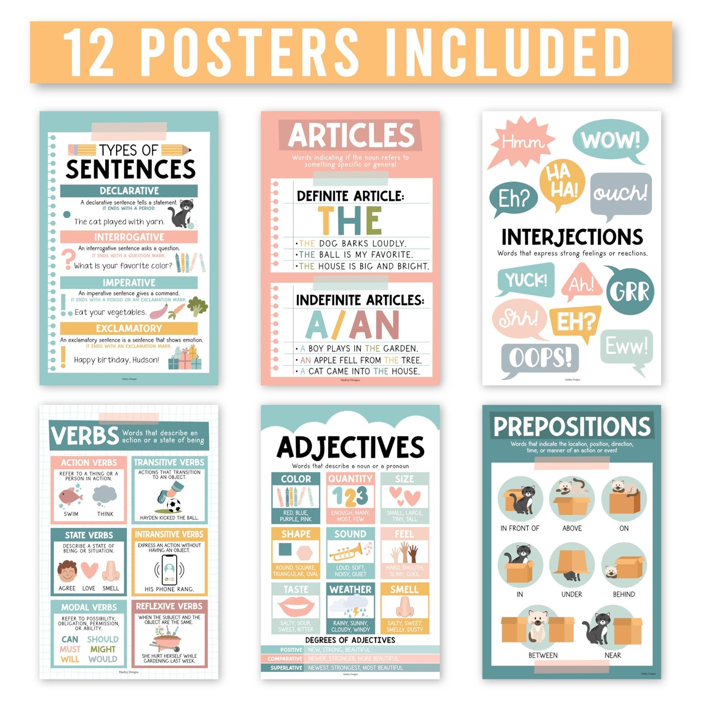 Boho Parts of Speech Posters | Set of 12 | Educational Posters