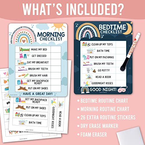 Boho Rainbow Day & Night Routine Charts | Daily Schedule | Educational Charts