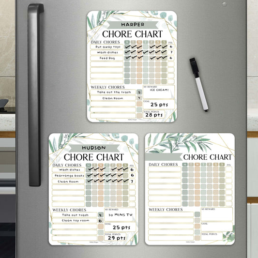 3 Greenery Dry Erase Chore Chart for Kids Multiple Kids - Kids Chore Chart Kids Chart, Chores Chart for Kids Multiple Kids, Magnetic Chore Chart for Kids, Chore Chart Adults, Chores Chart for Teens