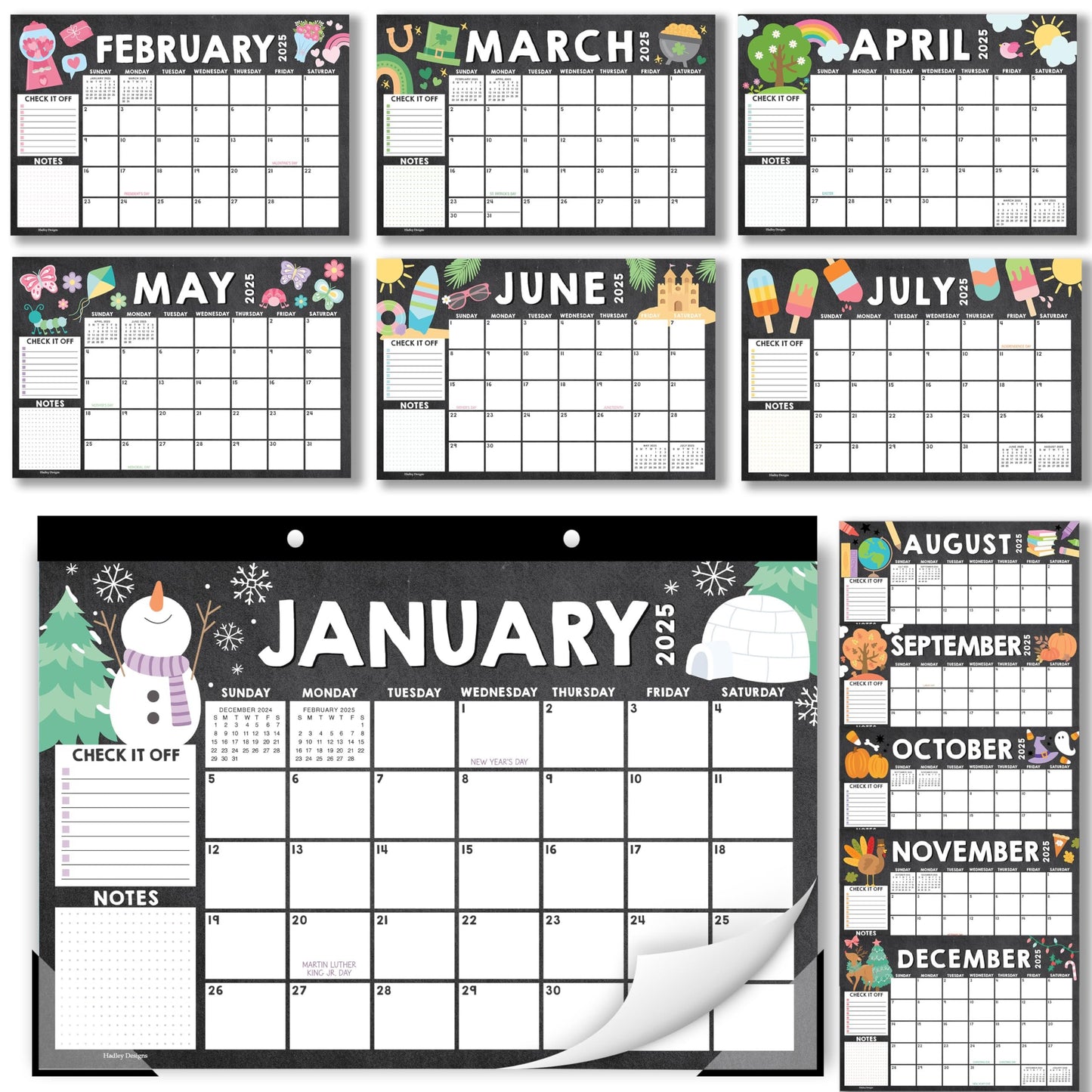 Chalk Doodle Large Desk Calendar | 18-Month | 2025-2026 | Calendars & Planners