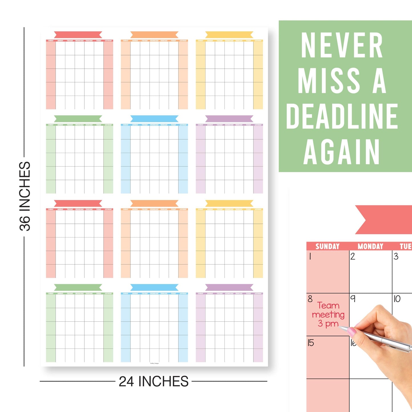 Colorful Undated Yearly 12-Month Calendar | Dry Erase | Calendars & Planners