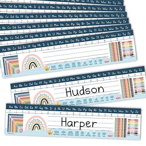 Boho Rainbow Classroom Name Plates | Set of 25 | Classroom Supplies