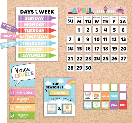 Colorful Classroom Calendar Set Bulletin Board - Bulletin Board Calendar For Classroom Elementary, Teacher Calendar Bulletin Board Sets, Preschool Calendar For Classroom, School Calendar For Classroom