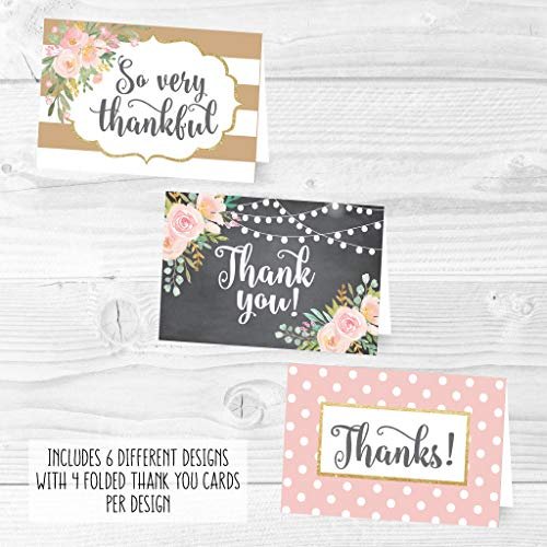 Blush Floral Folded Thank You Cards | Set of 24 | General