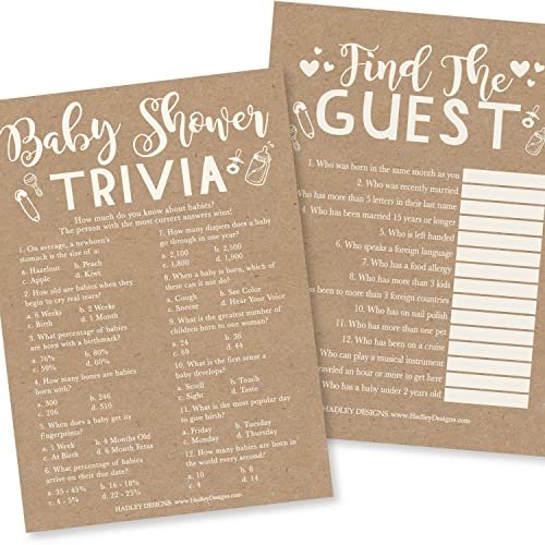 Trivia & Find the Guest Games | Set of 25 | Baby Shower Games