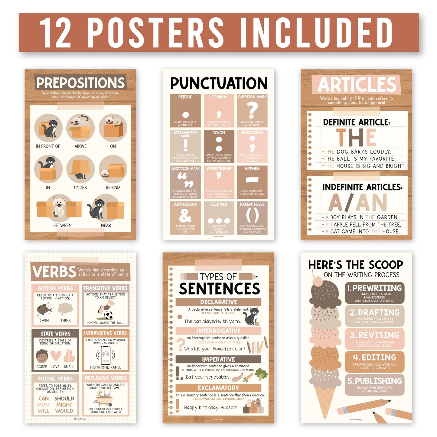 Boho Neutral Parts of Speech Posters | Set of 12 | Educational Posters