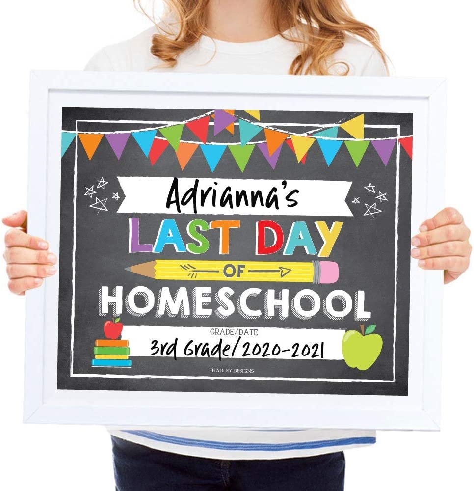 10 First and Last Day of Homeschool Chalkboard Signs, Reusable 1st Day of School Sign, Start of Back to School Photo Booth Prop for Kids, Girl or Boy in Kindergarten, Preschool Grade, 8x10" Card Stock