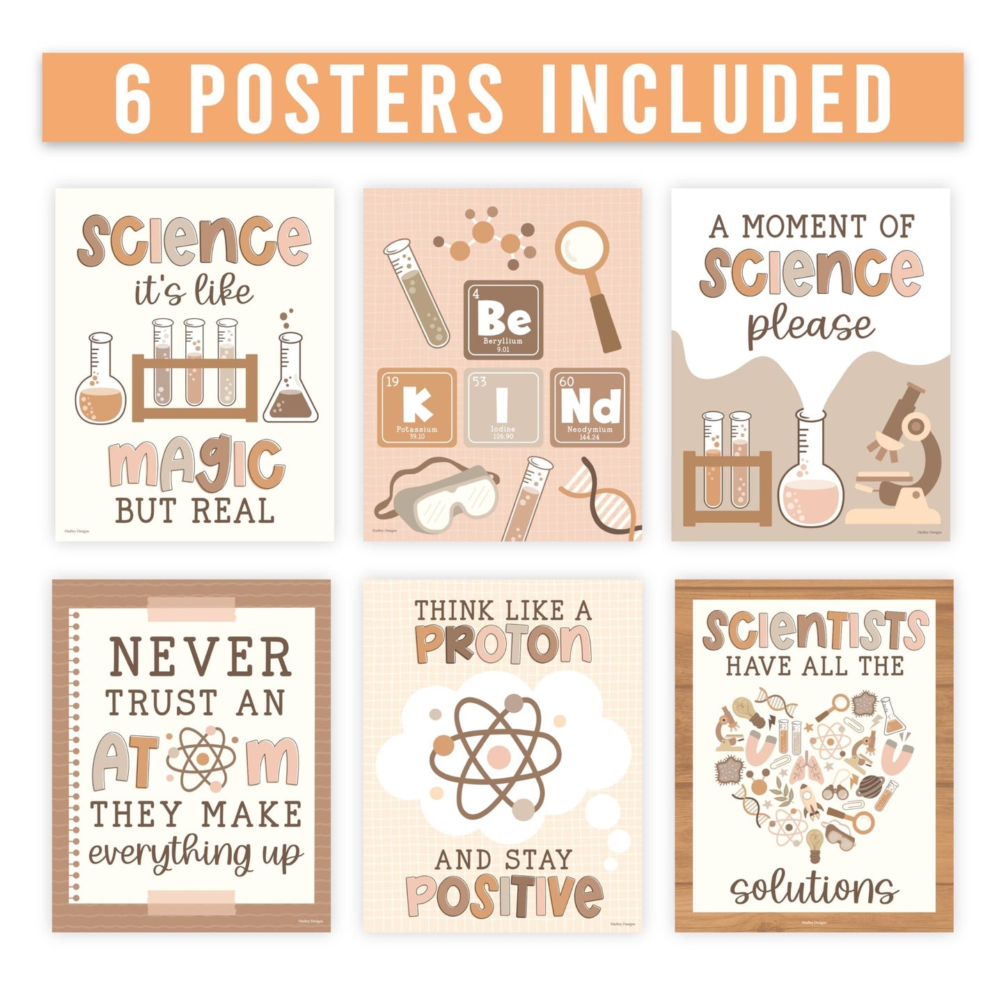 Neutral Life Science Posters | Set of 6 | Educational Postesr